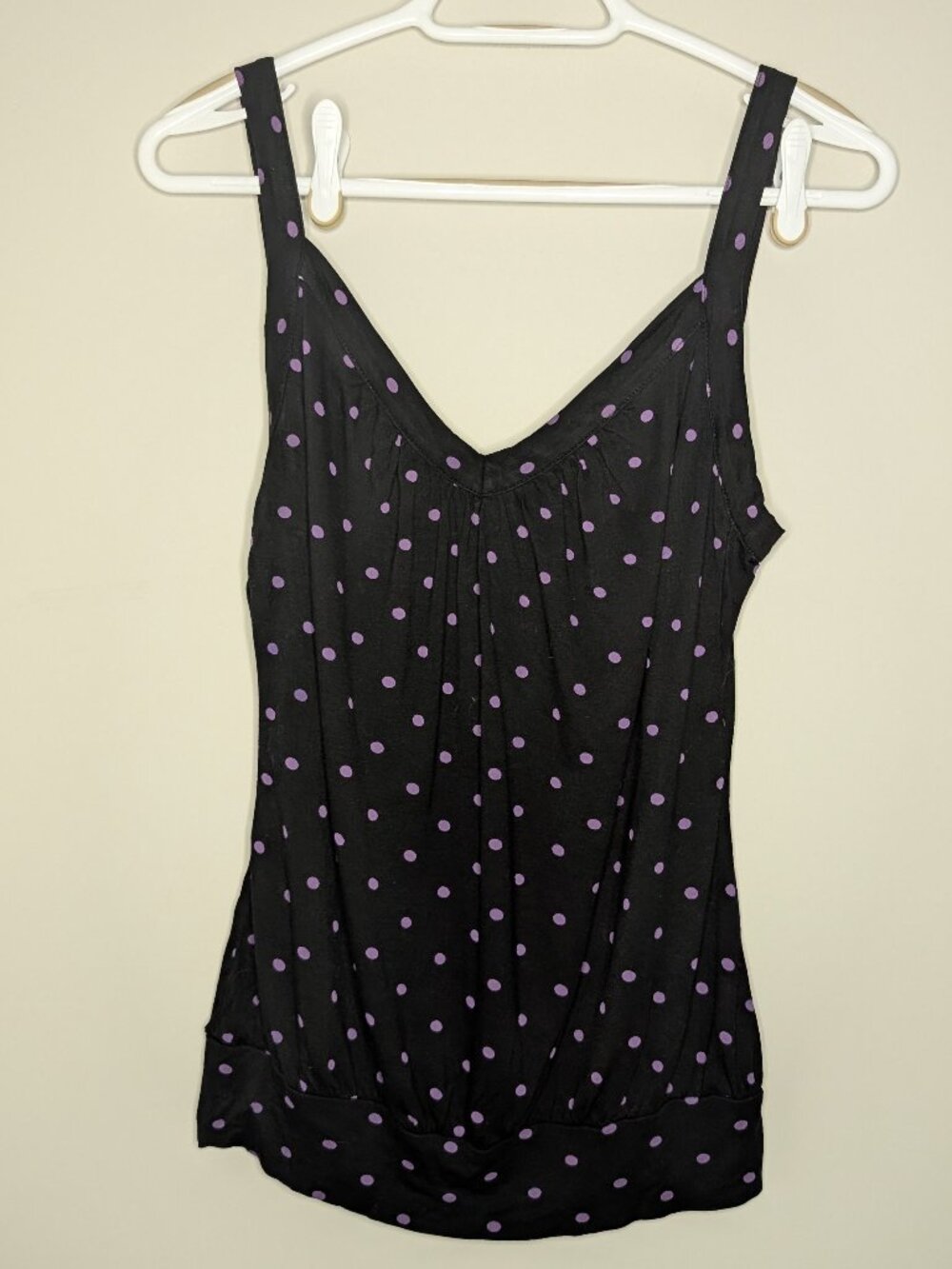 Talula by Aritzia Black / Purple Polka Dot Sweetheart Tank Top Bubble Hem Size M